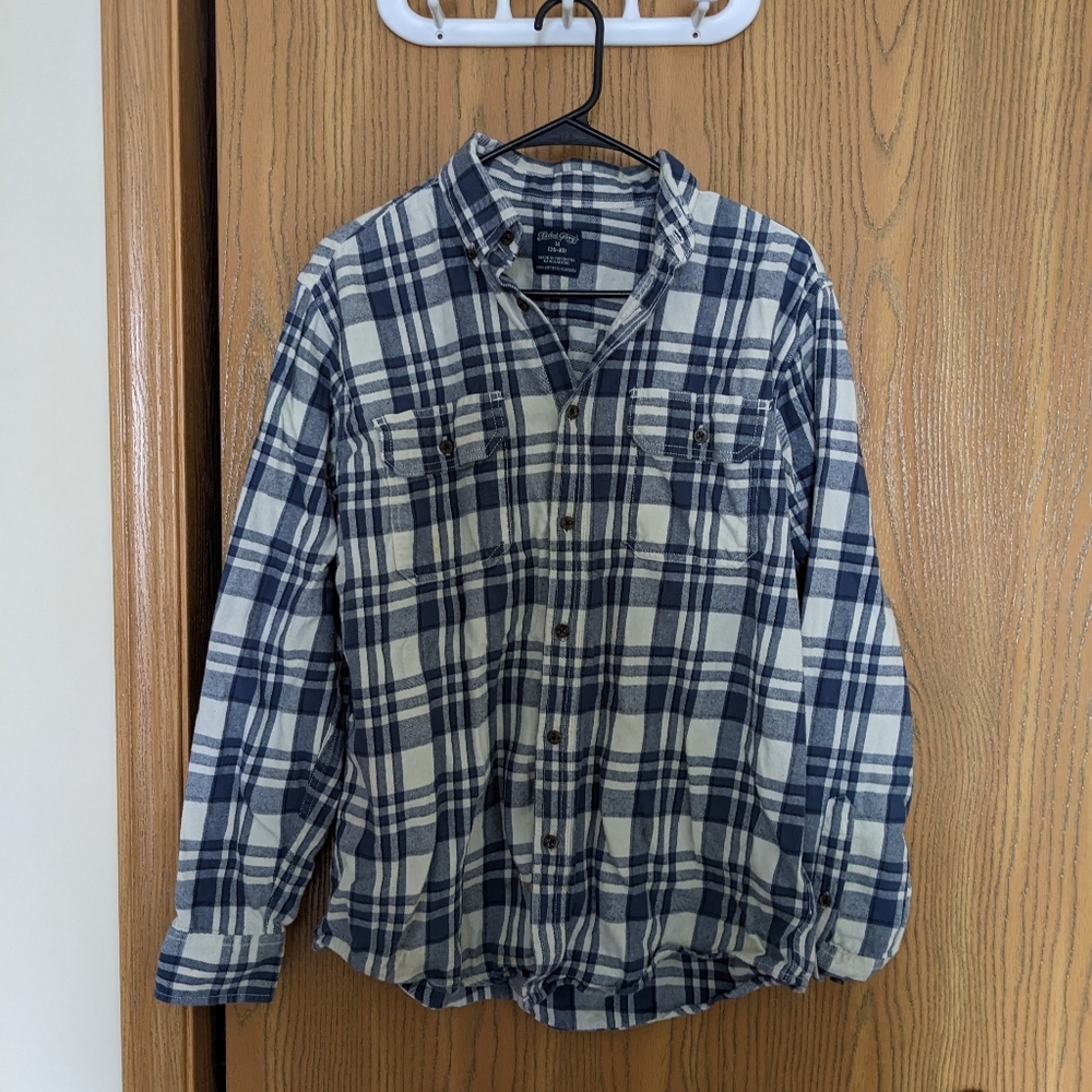 Blue and White Flannel Button Up Shirt